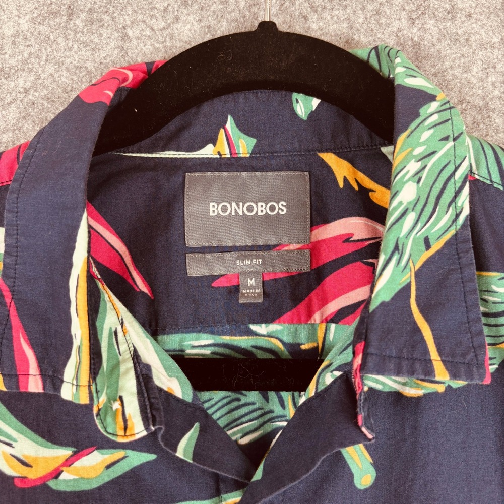 Bonobos Floral Button Down Shirt Mens Medium Navy Blue Slim Fit Short Sleeve - Picture 3 of 9